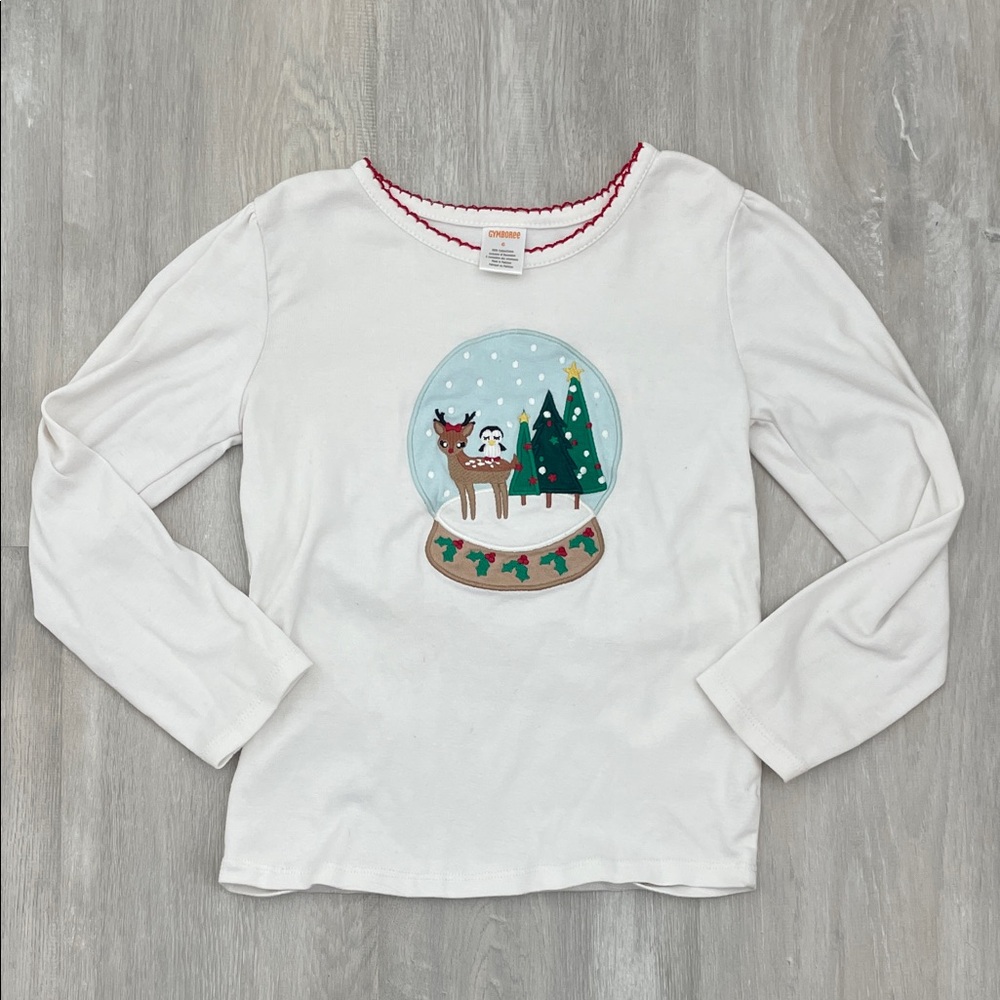 Gymboree White Long Sleeve Tee with Winter Globe Design